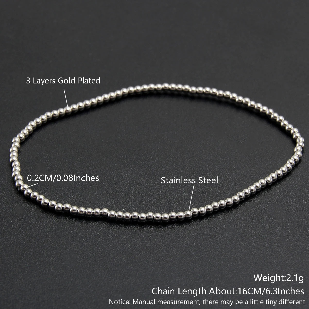 MHS.SUN Trendy Stainless Steel Stretch Bracelet — Gold & Silver Beaded 2mm/5mm/8mm for Men & Women