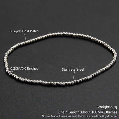MHS.SUN Trendy Stainless Steel Stretch Bracelet — Gold & Silver Beaded 2mm/5mm/8mm for Men & Women