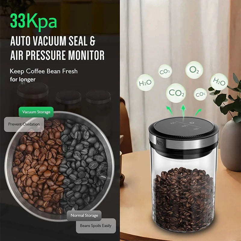 ABFU 1.6L Vacuum Coffee Canister — 33KPa Auto Vacuum with Airtight Lid & Touch Screen Storage Jar