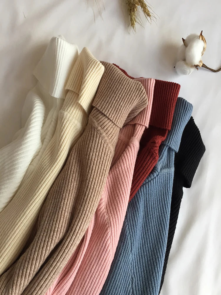 2024 Autumn Winter Thick Turtleneck Sweater for Women - Ribbed Knitted Pullover, Long Sleeve Slim Jumper, Soft and Warm