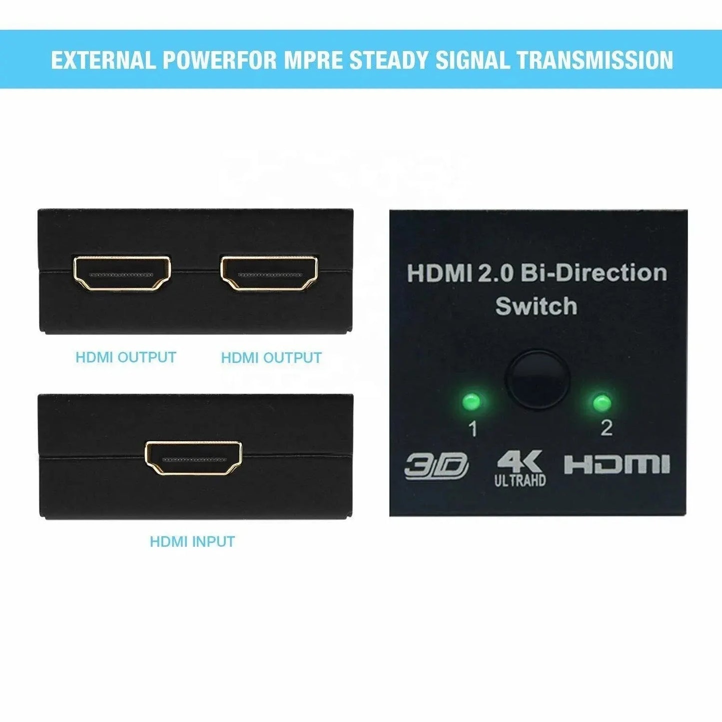 HDMI 2.0 4K 60HZ Bi-Directional Switch Splitter - 1x2 2x1 Dual Ports Adapter Converter - Supports Ultra HD 4K