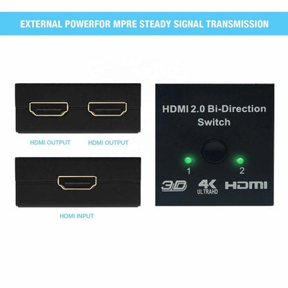 HDMI 2.0 4K 60HZ Bi-Directional Switch Splitter - 1x2 2x1 Dual Ports Adapter Converter - Supports Ultra HD 4K