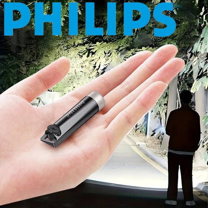 PHILIPS 2025 SFL1121 Mini EDC LED Flashlight – Rechargeable Keychain Torch for Camping, Hiking & Self-Defense
