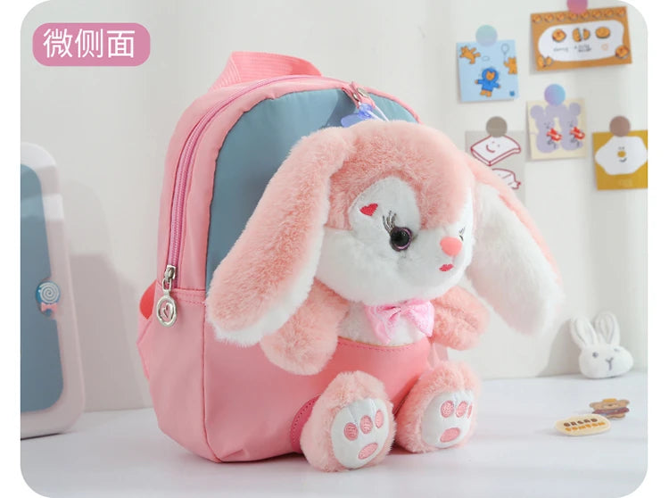 Plush 3D Rabbit Backpack for Kids – Cute Bow Tie Cartoon School Bag for Boys & Girls