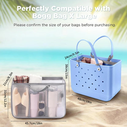 Beach Tote Organizer Insert – Lightweight Mesh Divider for XL Bogg Bags, Sandproof Multi-Compartment Storage Accessory