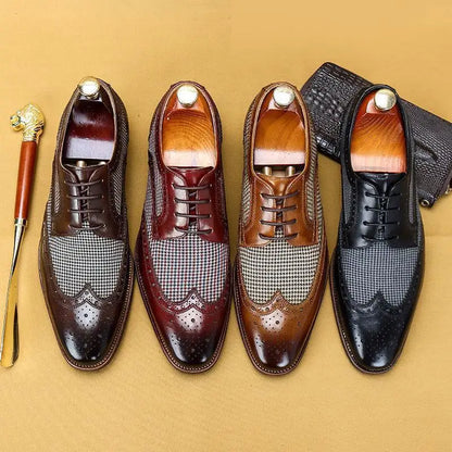 Men’s Leather Brogue Oxford Shoes - Italian Style Lace-Up Wedding, Party & Formal Dress Shoes