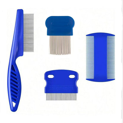 4-Pack Stainless Steel Pet Grooming Combs - Double-Sided Flea and Lice Removers for Dogs and Cats with Rounded Teeth and Tear Stain Cleaning Support