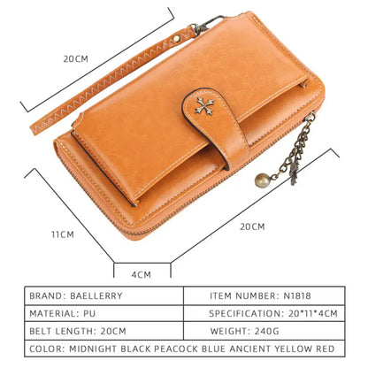 New Women’s PU Leather Wallet — Fashion Long Zipper Purse, Top Quality Brand Card Holder, Classic Female Wallet