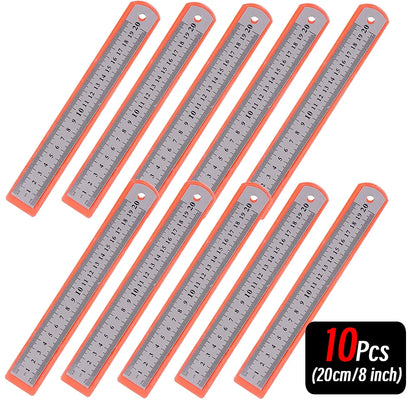 Stainless Steel Precision Ruler - 10-Piece 15-30cm Double-Sided Metric Measuring Scale for Accurate Measurement