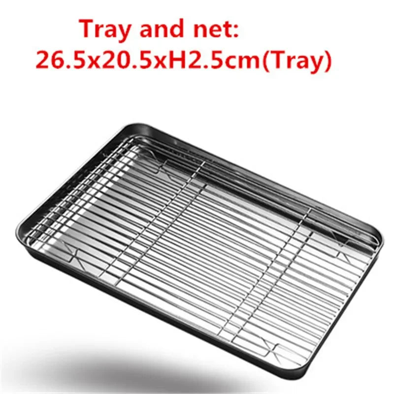 304 Stainless Steel Baking Tray with Wire Rack — Cake, BBQ, Oven, Roasting & Grilling Pan Tool
