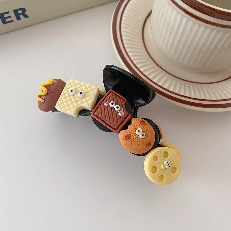 Cute Cartoon Biscuit Bow Hair Claw Clip - Creative Shark Hairpin for Women and Girls, Stylish Ponytail Hair Accessory