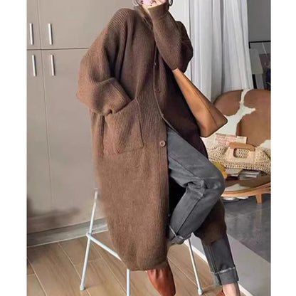 Women's High Neck Knitted Cardigan – Single Breasted Long Sleeve Mid-Length Sweater Jacket for Spring & Autumn