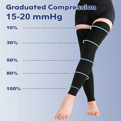 Thigh High Footless Compression Stockings for Men & Women – Silicone Grip Top Firm Support for Varicose Veins, Swelling & Improved Circulation