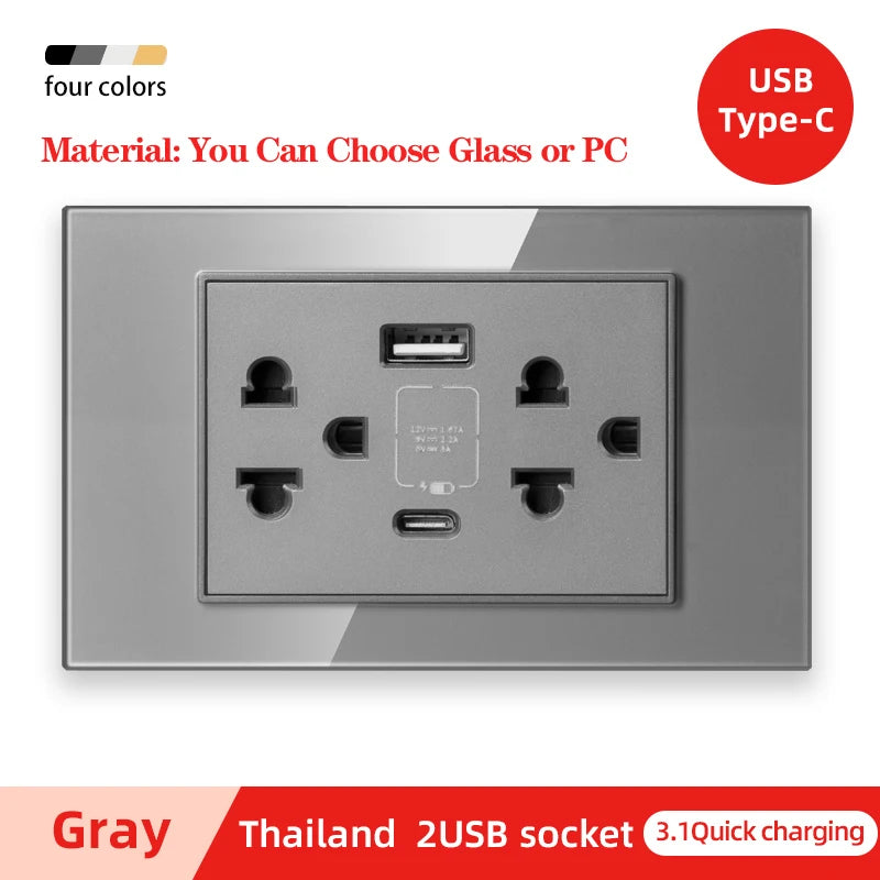 Herepow 118 Series Dual USB Wall Socket - Thailand & American Standard Smart Plug Adapter with Type-C 3.1A Fast Charging