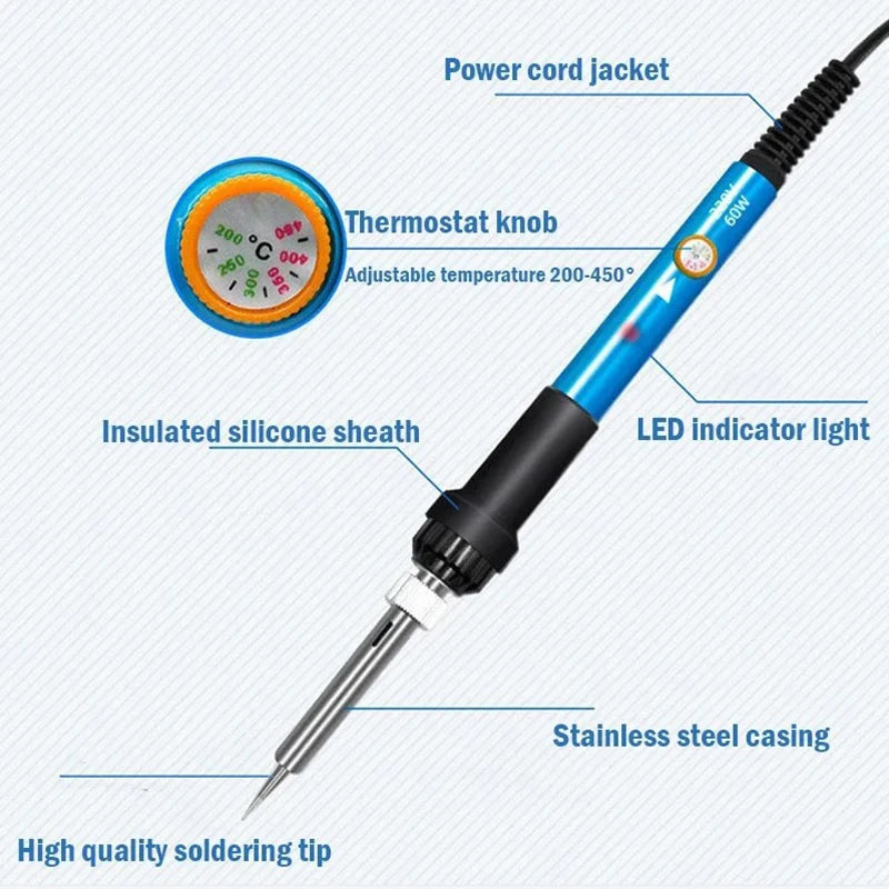 60W Adjustable Temperature Soldering Iron - 110V/220V Electric Welding & Repair Tool