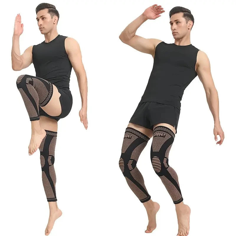 Copper Compression Knee Sleeves – Stretchable Breathable Knee Brace Support for Full Leg Stability, Pain Relief & Sports Recovery Knit Fabric