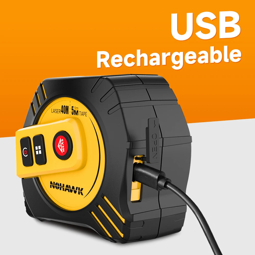 Nohawk 40M/80M Laser Tape Measure – USB Rechargeable Digital Distance Meter with Steel Tape for Precision Measuring Tool
