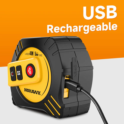 Nohawk 40M/80M Laser Tape Measure – USB Rechargeable Digital Distance Meter with Steel Tape for Precision Measuring Tool