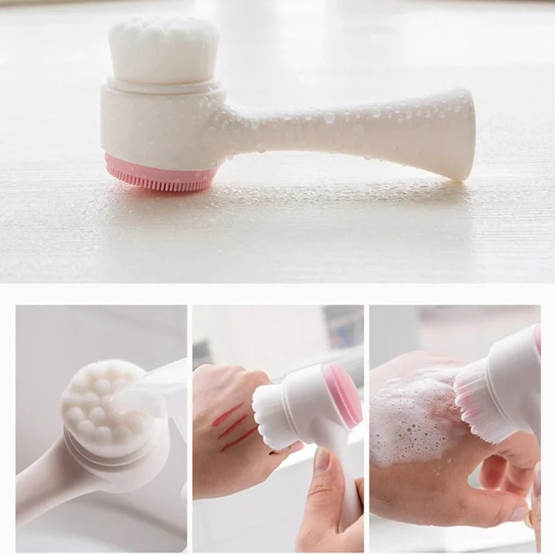 3D Double-Sided Silicone Facial Cleansing Brush - Soft Bristle Face Wash & Massage Exfoliator