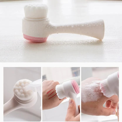 3D Double-Sided Silicone Facial Cleansing Brush - Soft Bristle Face Wash & Massage Exfoliator