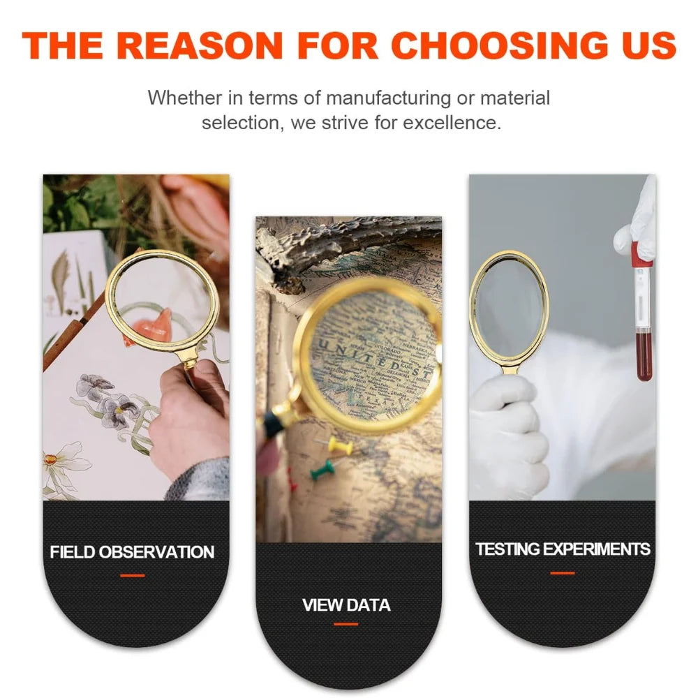 10X Handheld Magnifying Glass with Wooden Handle – 60/70mm Reading Loupe for Home, Learning & Fault Finding Inspection