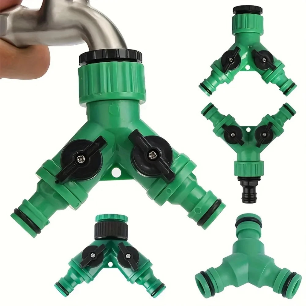 Y-Shaped Garden Hose Connector - Two-Way Faucet Diverter Adapter for Household Watering & Outdoor Use