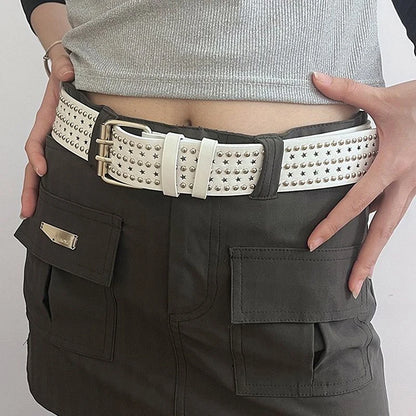 Punk Girl Bullet Rivet Belt — Goth-Inspired Leather Waistband, Fashionable Statement Accessory