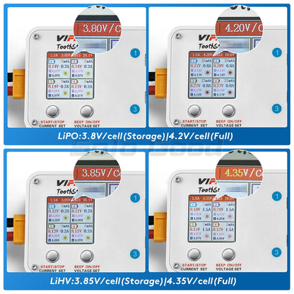 VIFLY ToothStor 4-Port 2S Balance Charger – LCD Display with Storage Mode for LiHV/LiPo RC FPV Racing Drone Batteries