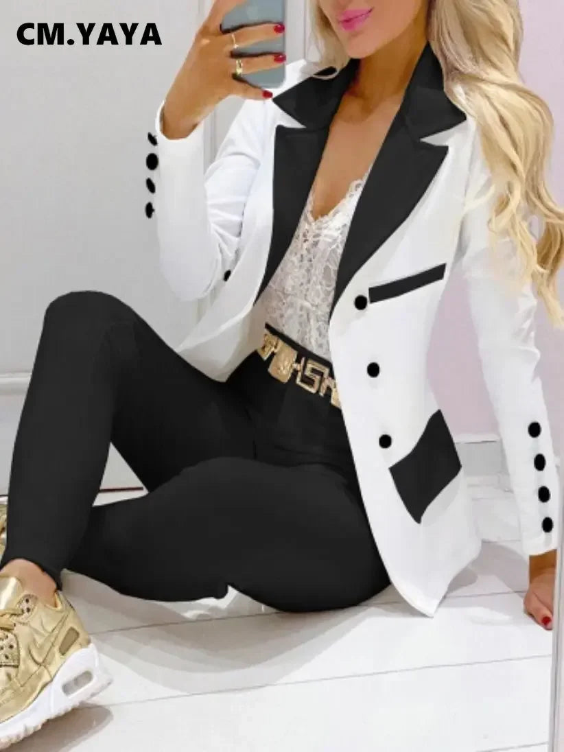 CM.YAYA Women’s Paisley Butterfly Blazer & Pants Set – Elegant 2-Piece Autumn Winter Street Style Outfit
