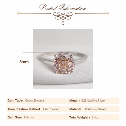 Potiy 2ct Octagon Rose Cut Morganite Pink CZ Solitaire Ring – 925 Sterling Silver Women’s Jewelry Gift with Certificate