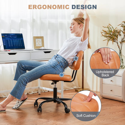 Armless Office Desk Chair – Height Adjustable PU Leather with Lumbar Support & 360° Swivel Wheels