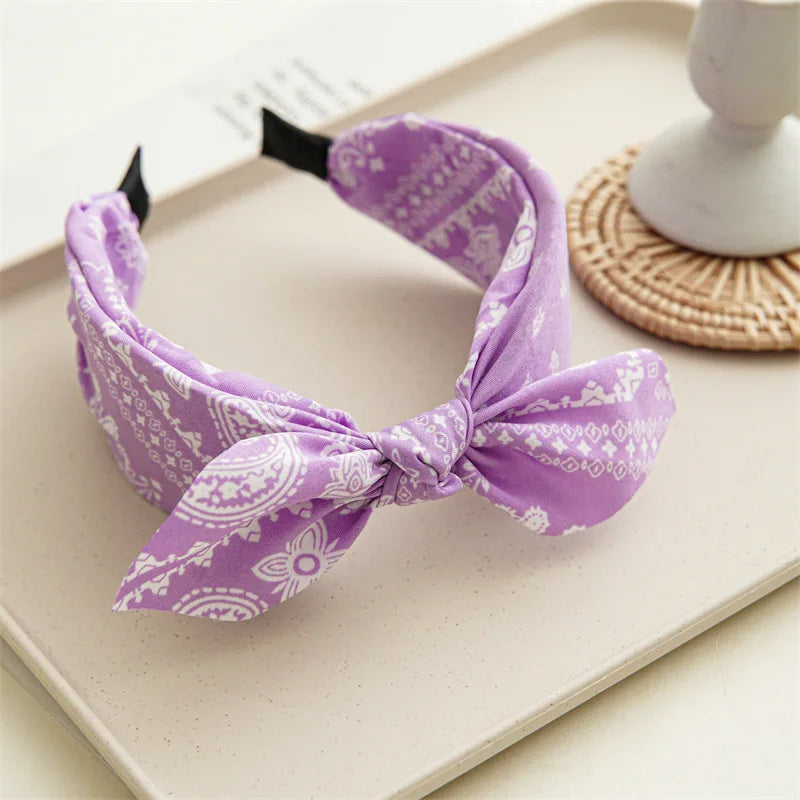 Fashion Paisley Bandana Headband — Knotted Bow Rabbit Ear Turban Hairwrap for Women & Girls