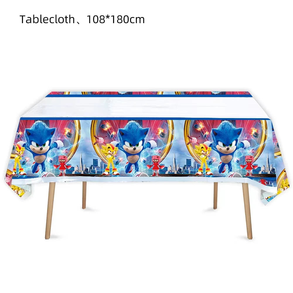 Sonic Cartoon Party Supplies Set – Disposable Tableware with Plates, Cups, Napkins & Balloons for Boys’ Birthday & Baby Shower Decor