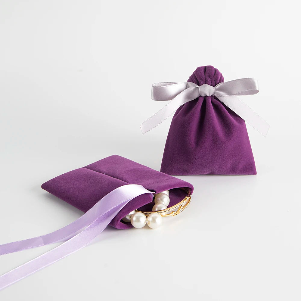 10PCS Purple Velvet Drawstring Bags — Jewelry Gift & Candy Storage Pouches