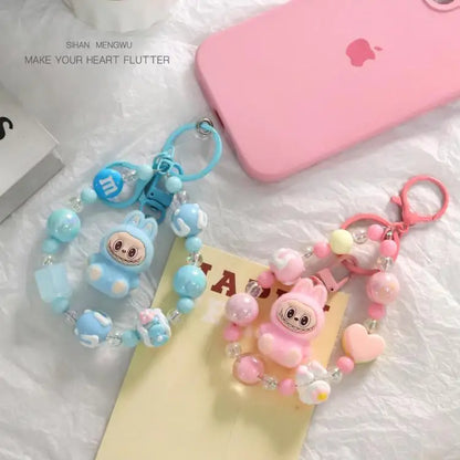 Labubu Keychain — Creative Resin Bead Cartoon Pendant for Backpack, DIY Couple & Kids Gifts