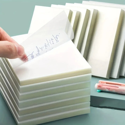 50 Sheets Transparent Waterproof Sticky Notes – Self-Adhesive Memo Pads for School & Office Use, Clear Stationery Notepad Supplies