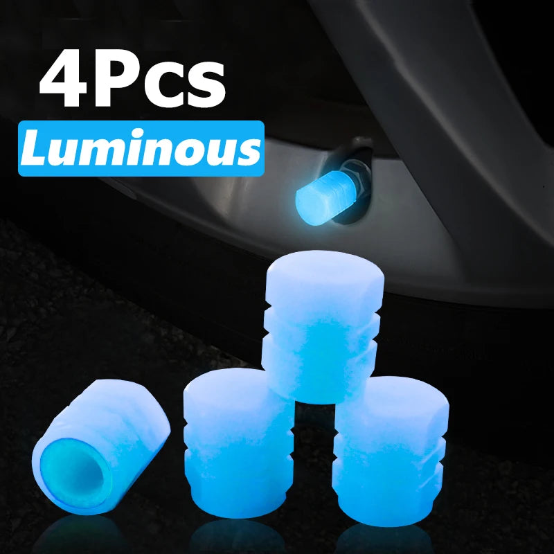 Luminous Valve Caps – Fluorescent Night Glow Tire Caps for Car, Motorcycle & Bicycle (4PCS)