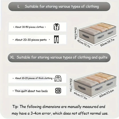 Large Capacity Clothes Storage Bag – Heavy Duty Non-Woven Organizer Box with Clear Window for Blankets, Comforters & Bedding Under Bed Storage