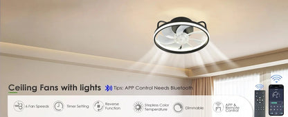 Modern LED Ceiling Fan Light with DC Motor - 6 Speed, Timer, Low Floor Attic Fan, Remote Control Decorative Light