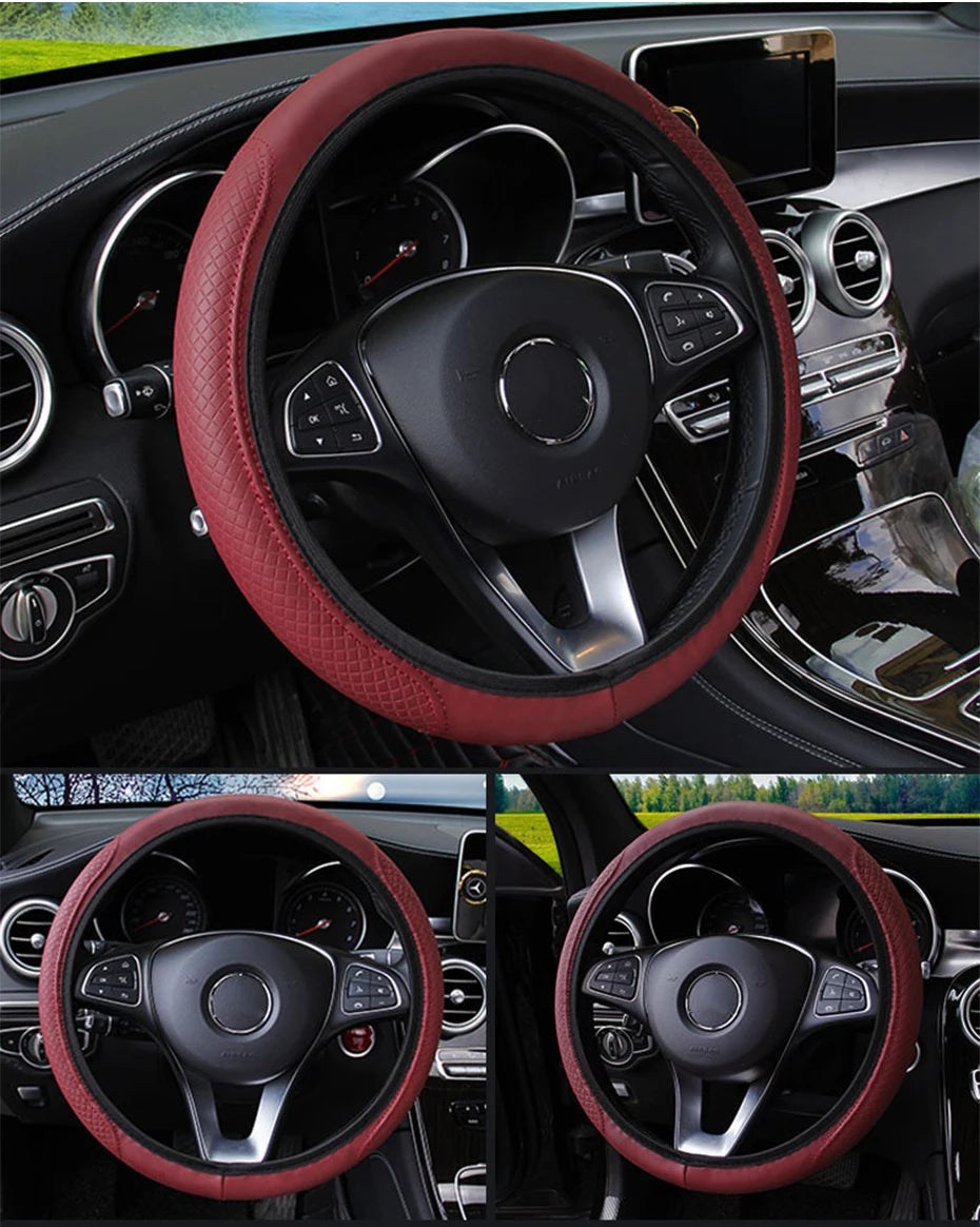 Universal Car Steering Wheel Cover - Microfiber Leather, Anti-Slip & Breathable, Fits 37-39cm Steering Wheels