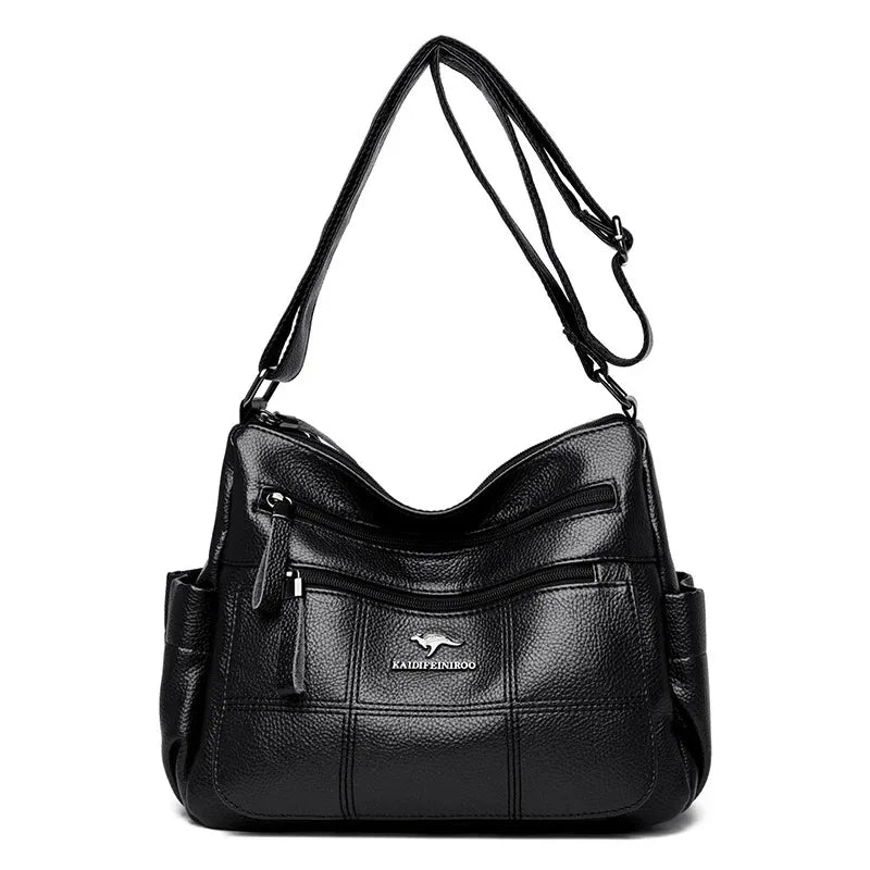 Women’s Soft Leather Luxury Handbag – Designer 3-Layer Large Capacity Shoulder & Crossbody Tote Bag