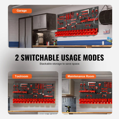 VEVOR Wall-Mounted Storage Bins — 30/48-Bin Garage Organizer with Hooks