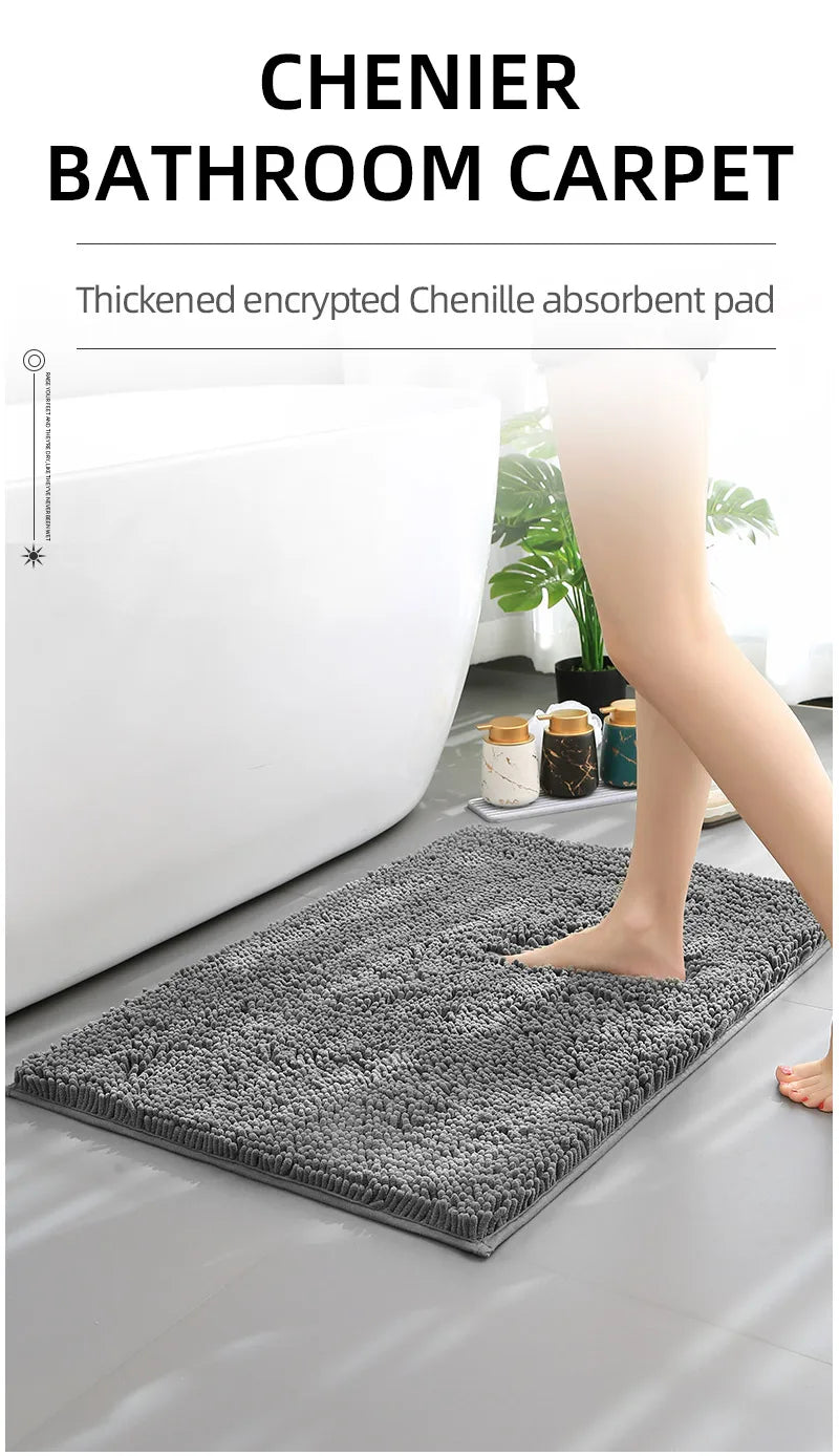 Chenille Long-Haired Bath Mat – Absorbent Bathroom Floor Mat for Tub, Living Room, and Entrance Foot Pad
