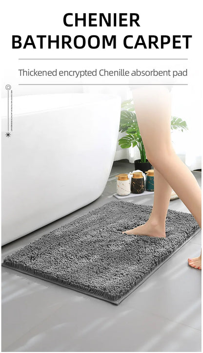 Chenille Long-Haired Bath Mat – Absorbent Bathroom Floor Mat for Tub, Living Room, and Entrance Foot Pad