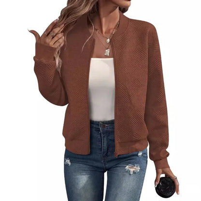 Women’s Plus Size Zipper Sweater Coat - Casual Solid Color Autumn & Winter Jacket