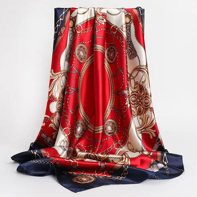 90x90cm Silk Square Scarf - Women’s Printed Hijab Shawl Head Wrap Bandana Beach Pareo Fashion Accessory