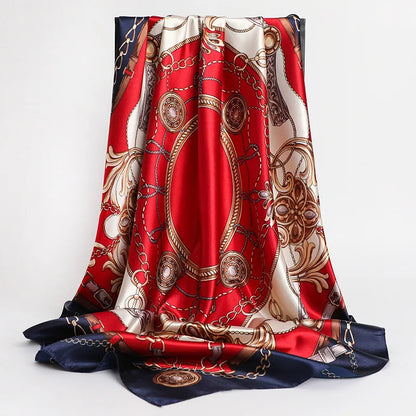 90x90cm Silk Square Scarf - Women’s Printed Hijab Shawl Head Wrap Bandana Beach Pareo Fashion Accessory
