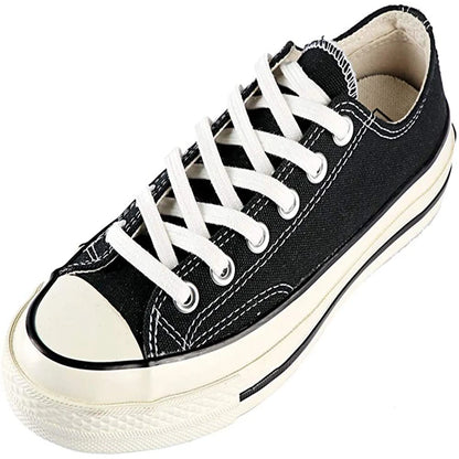 Cotton Flat Shoelaces for Sneakers — Classic Canvas Shoe Laces for Women & Men, 1 Pair, White/Black/Beige