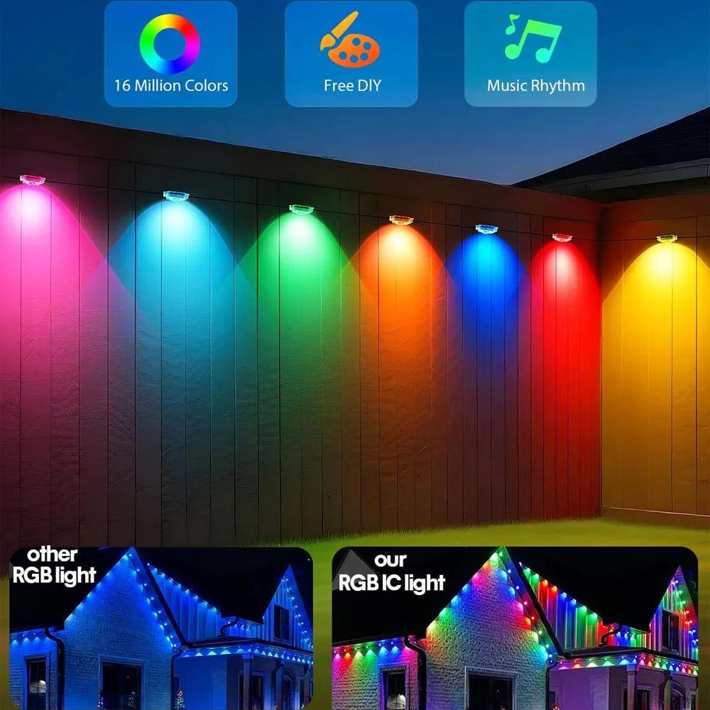Black RGB Eaves LED Light Strip – Outdoor Bluetooth APP-Controlled Lights with Scene Modes for House, Party & Wedding