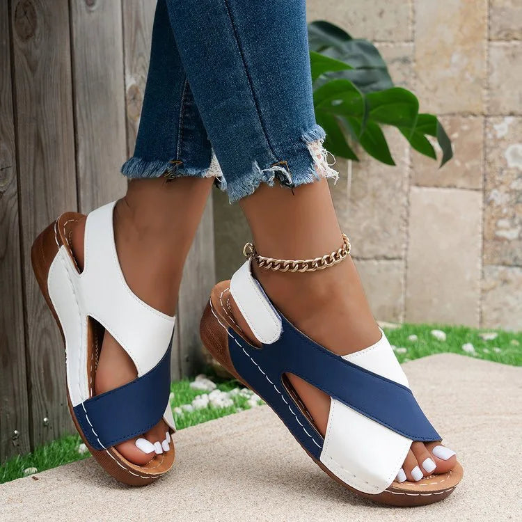 New Women's Contrast Color Wedge Sandals – Comfortable Peep Toe Non-Slip Platform Beach Shoes